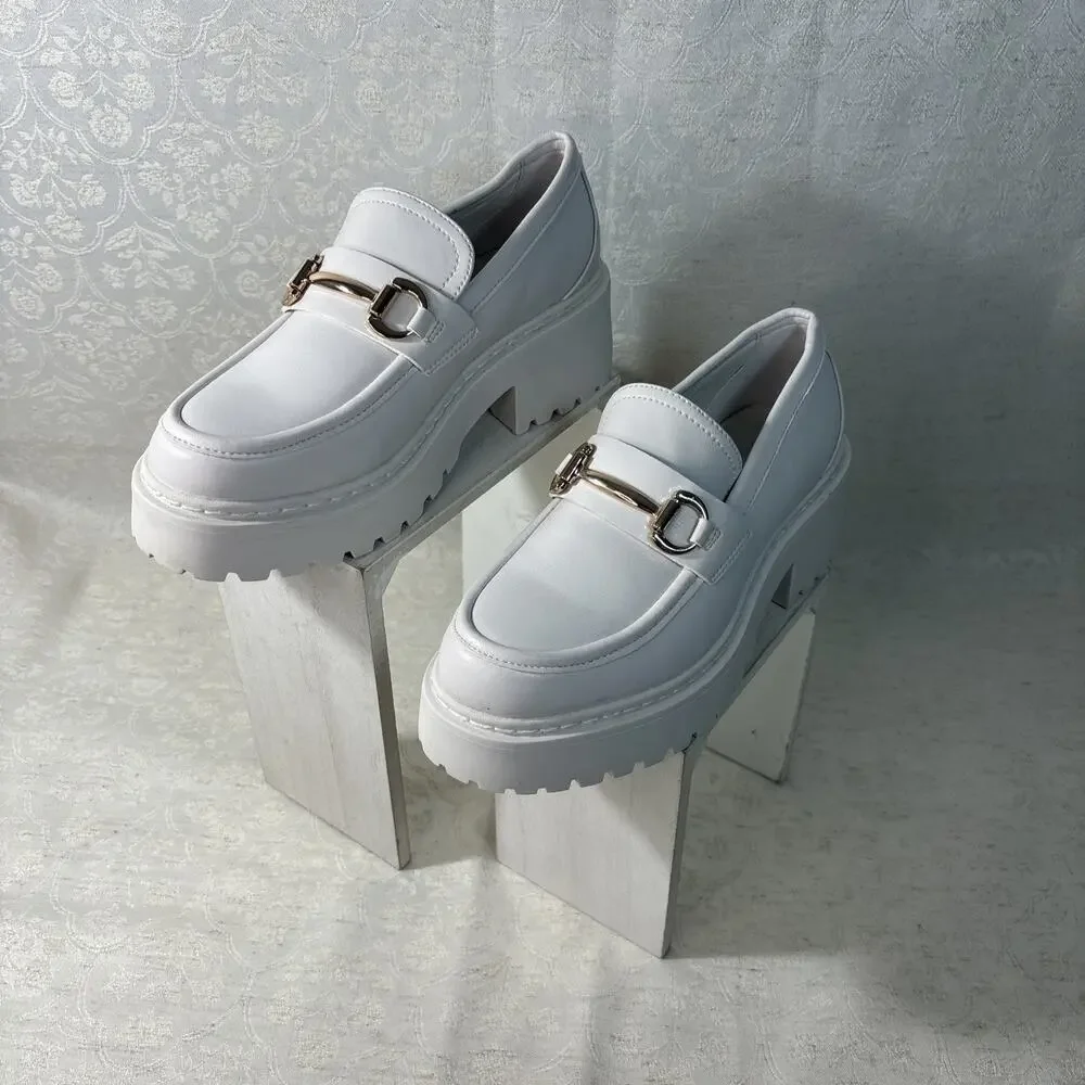 Steve Madden Women's Platform White Loafers Size 7 - Picture 1 of 6
